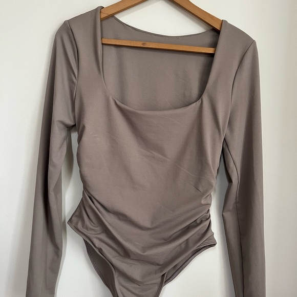 Elegant Taupe Long Sleeve Bodysuit - Picture 1 of 3